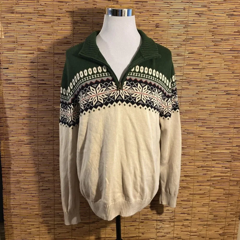 Weatherproof Vintage The Holiday Sweater Mens XL Cotton Nordic 1/4 Zip Pullover